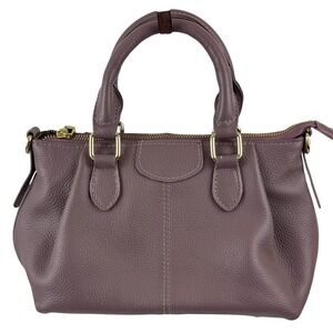 Mauve Purple Pebbled Leather Satchel Handbag Chic Classic Minimalist